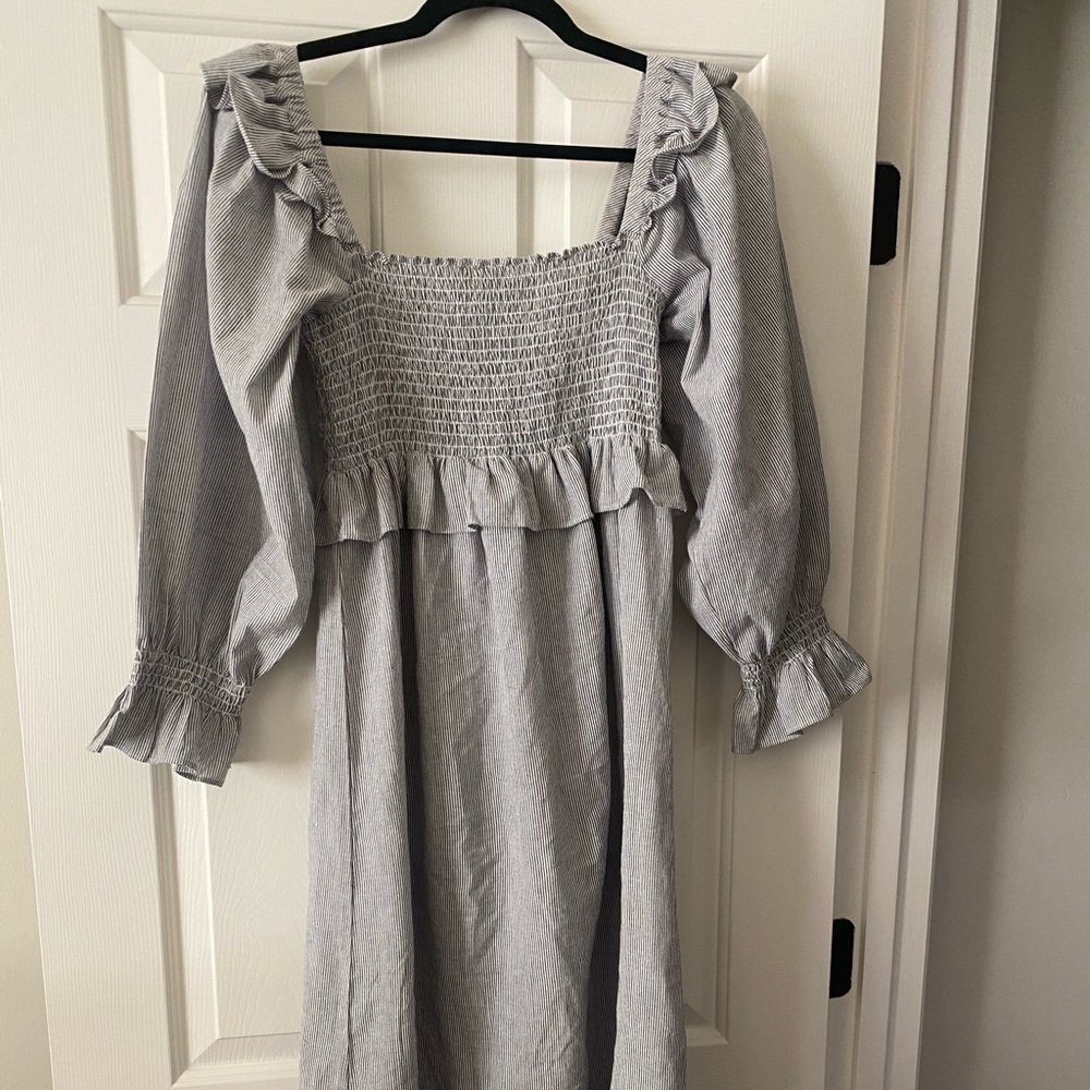 Frances Hart smocked cotton maternity dress black stripe